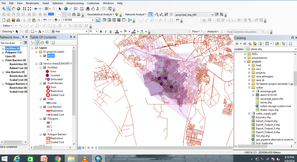 Network analysis to get shortest route and service area