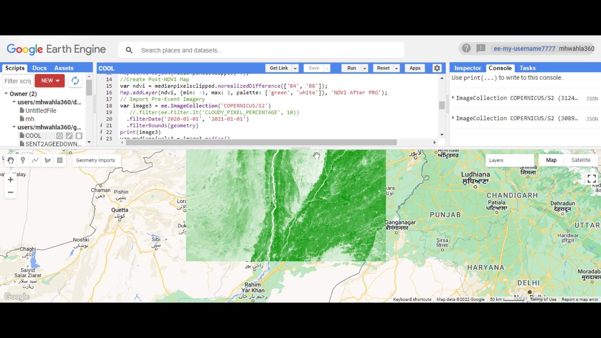 Mapping Multan NDVI Timeseries using Google Earth Engine JavaScript API